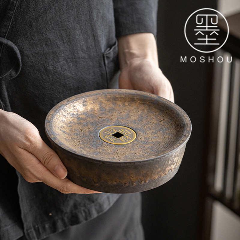 复古陶瓷壶承干泡台粗陶茶具托盘呈茶承壶垫大号储水壶底座配件