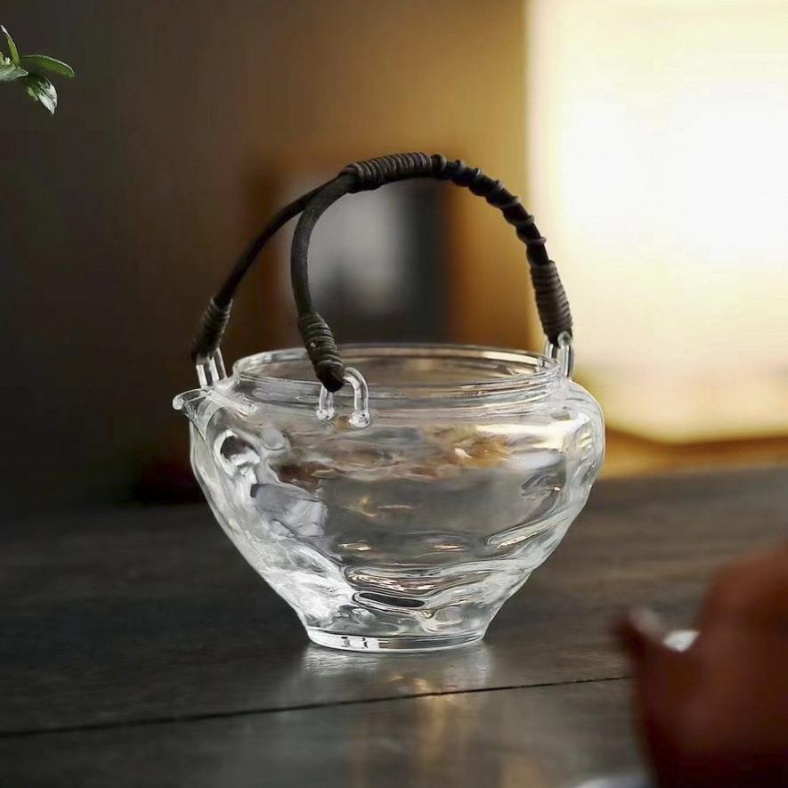手工藤编提梁壶高硼硅耐高温玻璃绿茶泡茶壶家用日式花茶冷萃壶