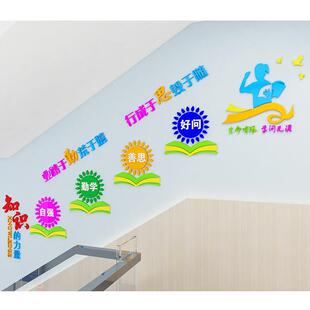 知识力励量校园文化墙梯道布的置学校志标语小2453学中学亚克楼力