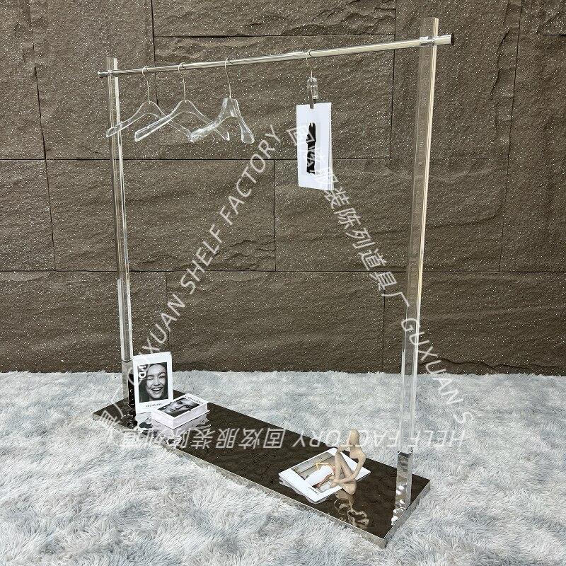 服装店展示架不锈钢水波纹挂衣架亚克力落地式中岛架陈列架子定制