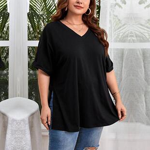 top Large women short shirt slit size collar