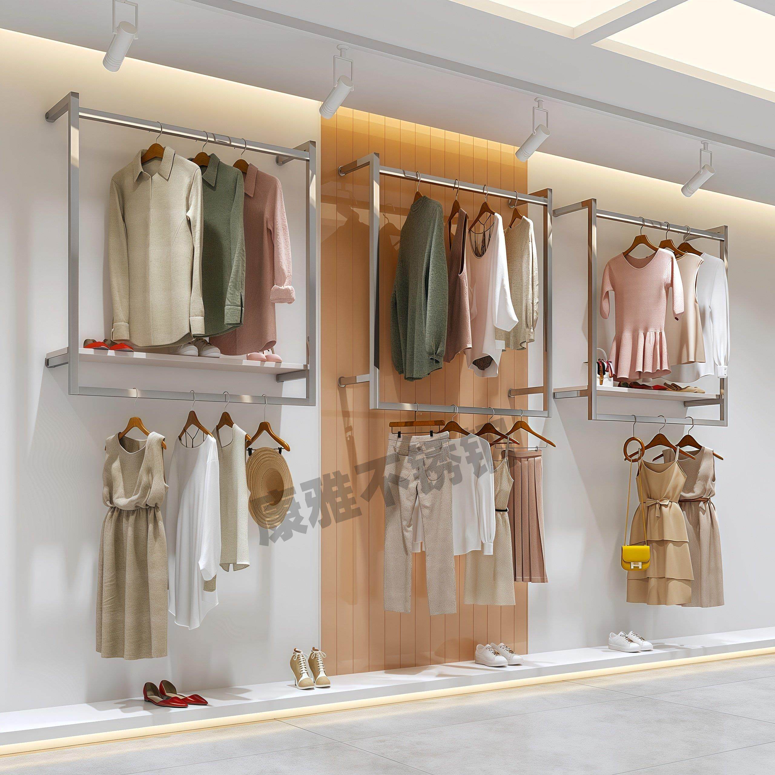 服装店展示架专用双层墙上童装不锈钢简约女装婚纱货架悬挂衣架子