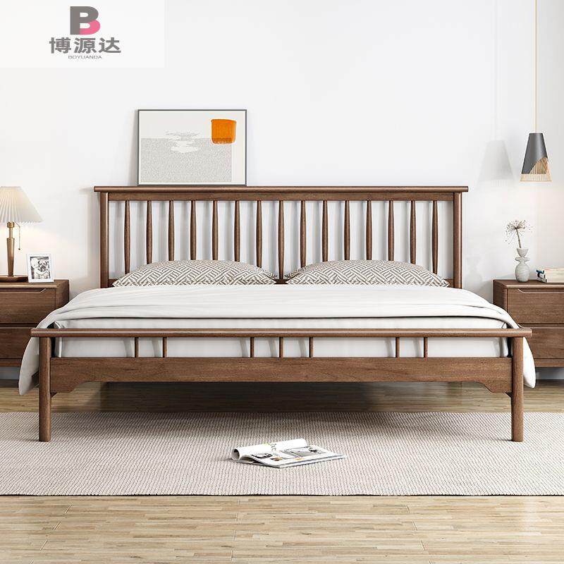 北欧现代实木床简约主卧1.8米双人1.5单人1.2m民宿日式风格