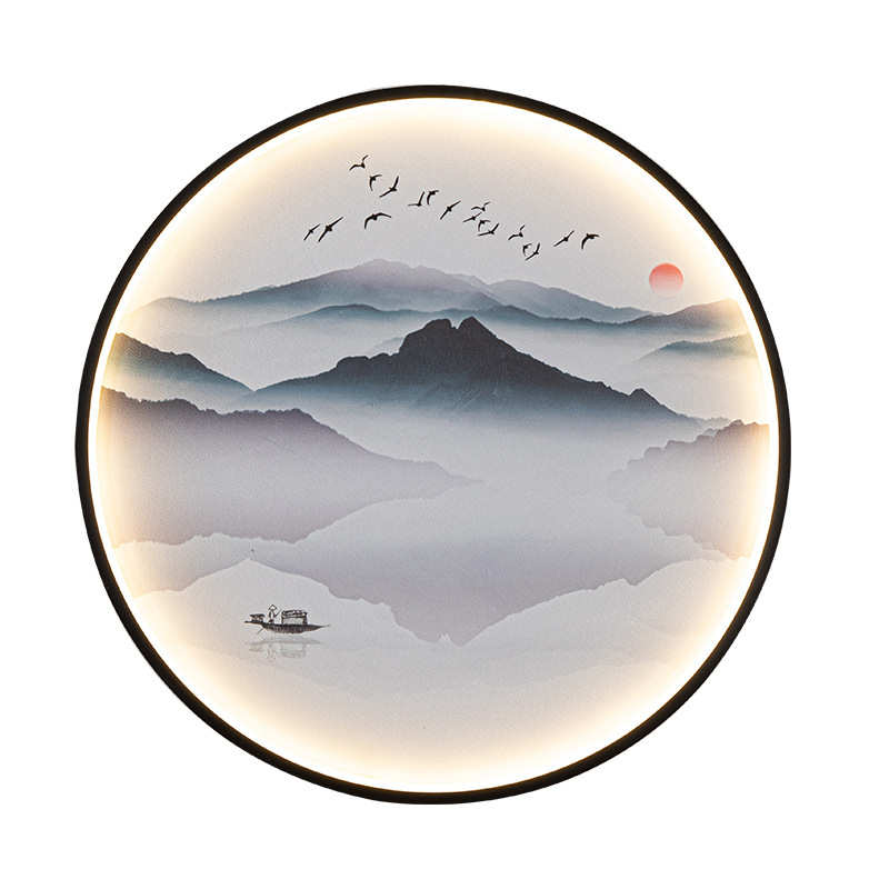 九鱼图客厅装饰画新中式荷花沙发背景墙挂画大气充电卧室床头壁灯图片