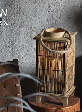 御三泥木质手提灯笼绳编竹编烛台夜灯烛光晚餐厅乡村摆件拍照道