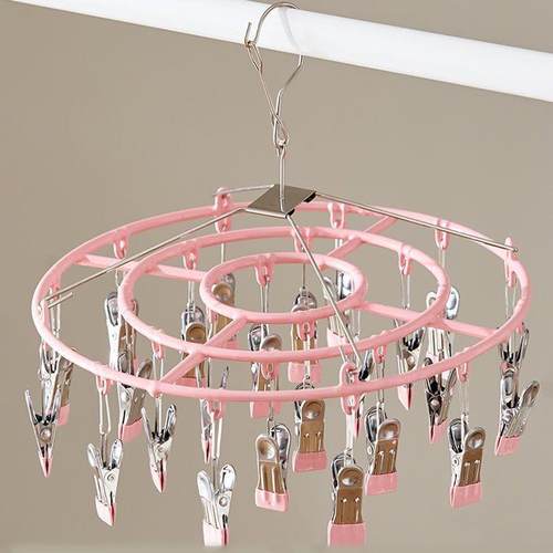 不锈钢晾衣架圆形晾衣架袜子夹挂钩晾袜架圆盘内衣晾晒器夹子宿舍