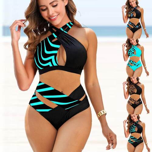 Swimsuit Triangle Hanging Neck Cross Bikini Split Large