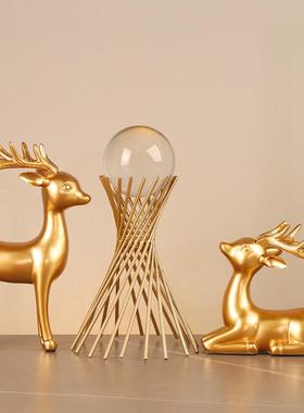 北欧风招财铜鹿摆件客厅玄关现代家居工艺品轻奢高档电视酒柜装饰