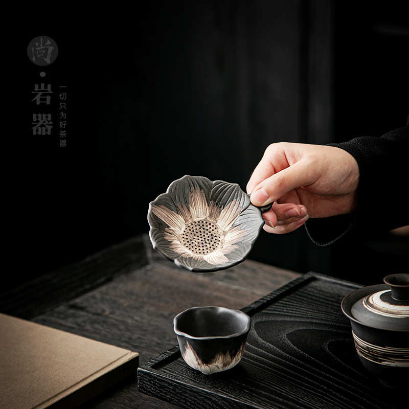 复古粗陶茶漏功夫茶具茶滤荷花全瓷一体陶瓷茶滤网茶叶茶隔过滤器