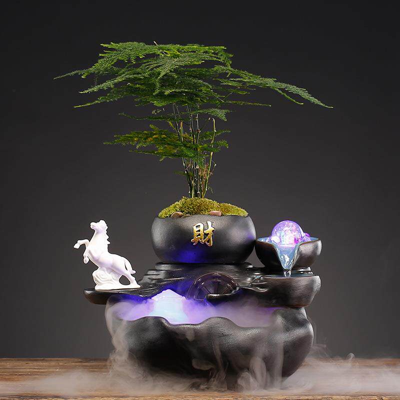 创意招财流水摆件客厅循环水办公室茶桌面假山造景鱼缸家居装饰品