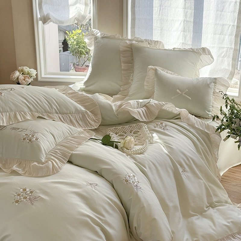 雏菊的天 | 00支全棉精致绣花琉璃亮纱花边四件套纯棉床上用品,床上用品,床垫/床褥/床护垫/榻榻米床垫,淘宝优惠券,粉丝福利购,淘宝优惠卷