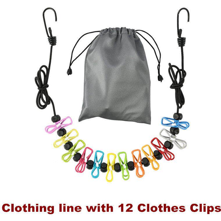 Retractable Portable Clothesline Clothing line Clothes Clips - 实物图
