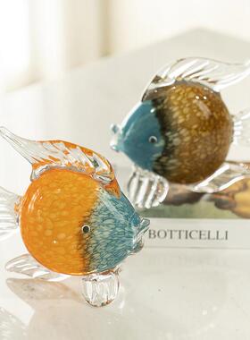 木南轻奢高档琉璃鱼摆件亲嘴鱼玻璃酒柜客厅家居装饰品摆件工艺品