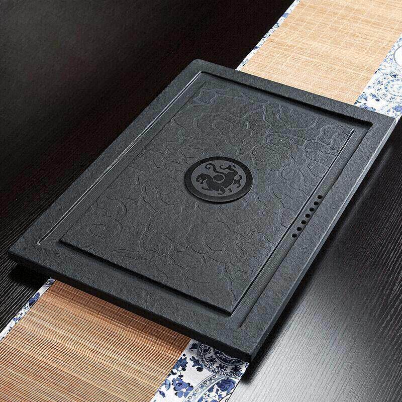 天然茶桌石板面茶台石板嵌入式乌金石茶盘定制桌面中间盖板空位
