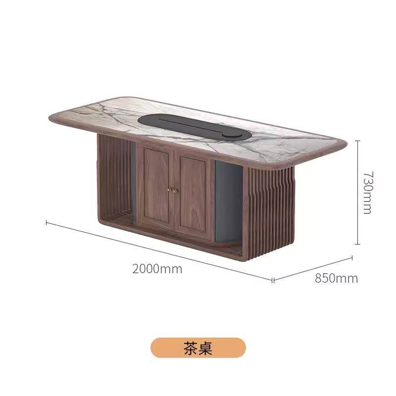高档新中式现代轻奢岩高板茶桌025新款端黑胡桃家用长条泡2茶桌茶