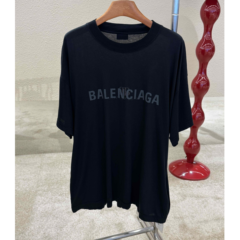 [未使用]Balenciaga巴黎世家FW24字母印花logo圆领黑色短袖T恤3码