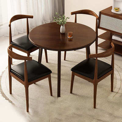 全实木小圆桌家用小户型圆形餐桌椅组合阳台茶几现代简约洽谈茶桌