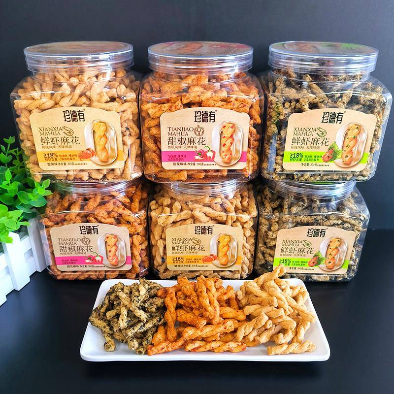现货珍德有鲜虾麻花蟹黄海苔300g罐装香辣藤椒味休闲办公室零食特