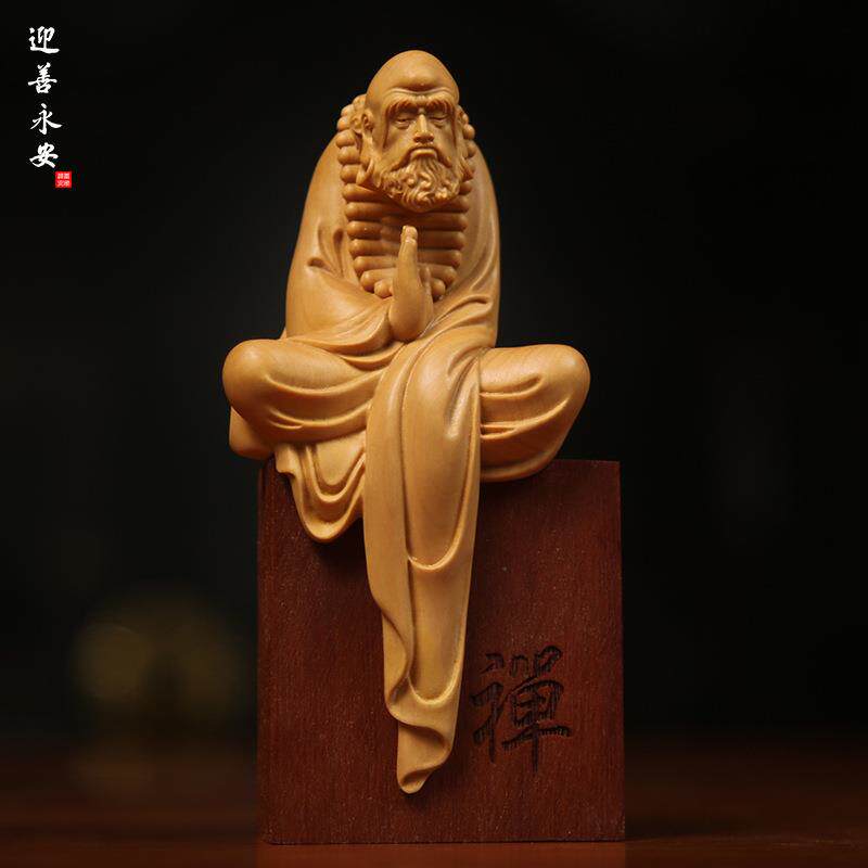 崖柏坐禅达摩祖师摆件老子问道木雕中式禅意客厅家居实木雕刻工艺