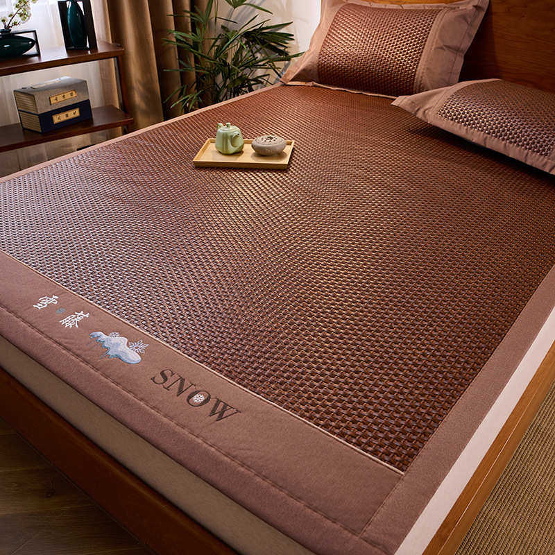 新款PE雪藤刺绣工艺款凉席高端可折叠冰丝草藤软凉席夏季空调席子,床上用品,藤席,淘宝优惠券,粉丝福利购,淘宝优惠卷