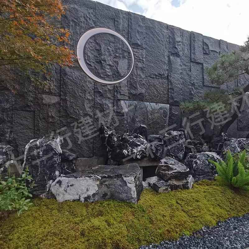 天然石材文化石背景墙自然面3D石皮蘑菇石毛石景观墙大理石背景墙