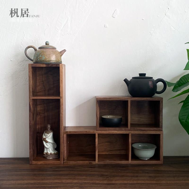 小型黑胡桃实木桌面置物架紫砂壶茶杯收纳摆件展示架茶具杯架定制
