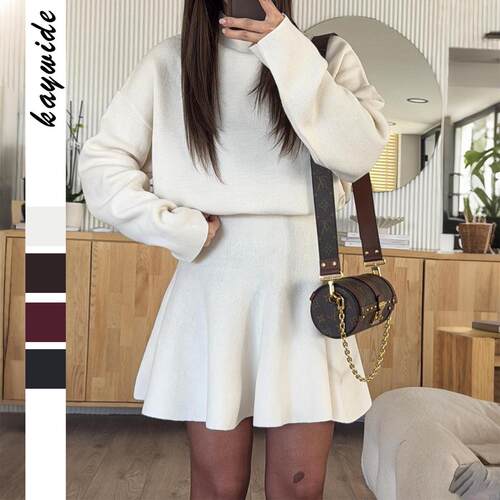 Elegant High Neck Short Skirt Casual Set for Women
