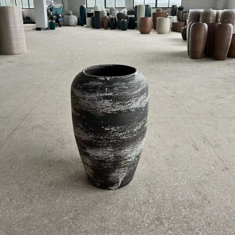 粗陶复古景德镇酒店落地大陶罐陶瓷花插仿真花艺花瓶装饰摆件套装