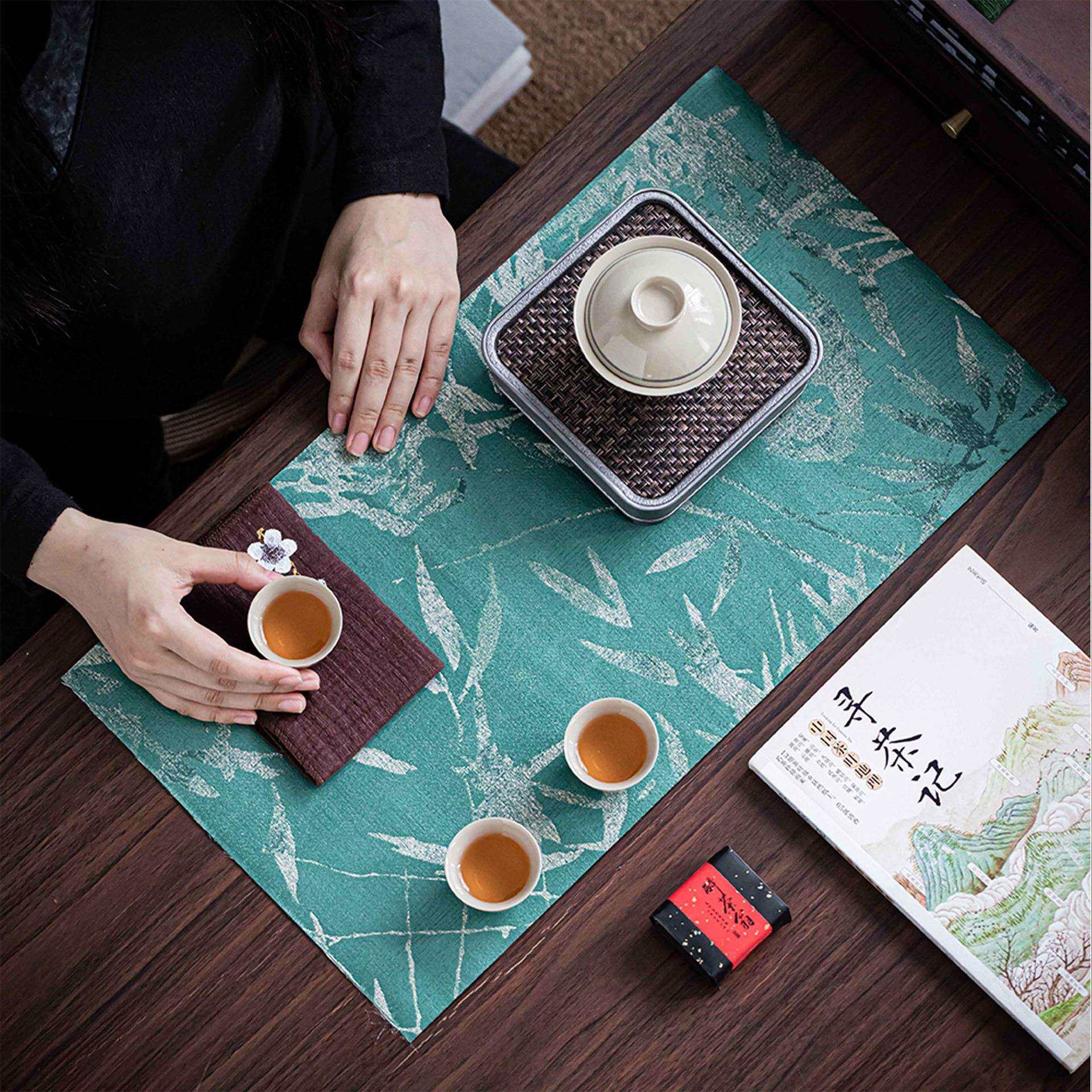 中式锦缎茶席桌布复古日式禅意茶桌垫子隔热茶几茶具配件桌旗