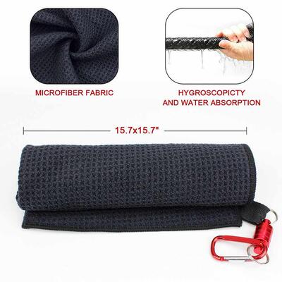 15.7x15.7 Inch Black Golf Cleaning Towel With Magnet Hook Mi