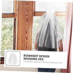 缎布蝴蝶结新娘头纱领证求婚头饰超仙拍照道具写真韩式简约头纱