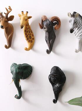 复古动物模型装饰挂钩子家居门后墙壁挂件立体壁饰树脂工艺品手工