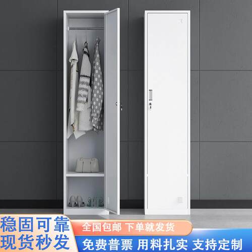 单门更衣柜铁皮柜带锁员工柜钢制夹缝柜宿舍简易办公收纳柜衣柜