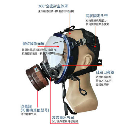 CF02防毒面罩球形三接口劳保防化工毒烟毒气大视防尘头戴式全面罩