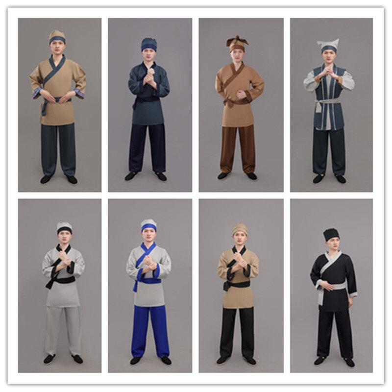成人古装汉代男女店小二宾馆服务员服装古代农民武术表演服装