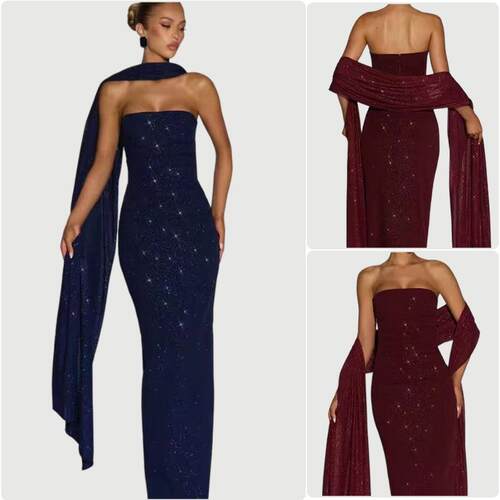 Women's Elegant Sexy Banquet Style Navy Strapless Sleeveless