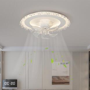 现代轻奢高端卧室一体摇头电扇灯儿童房间餐厅创意水晶吸顶风扇灯