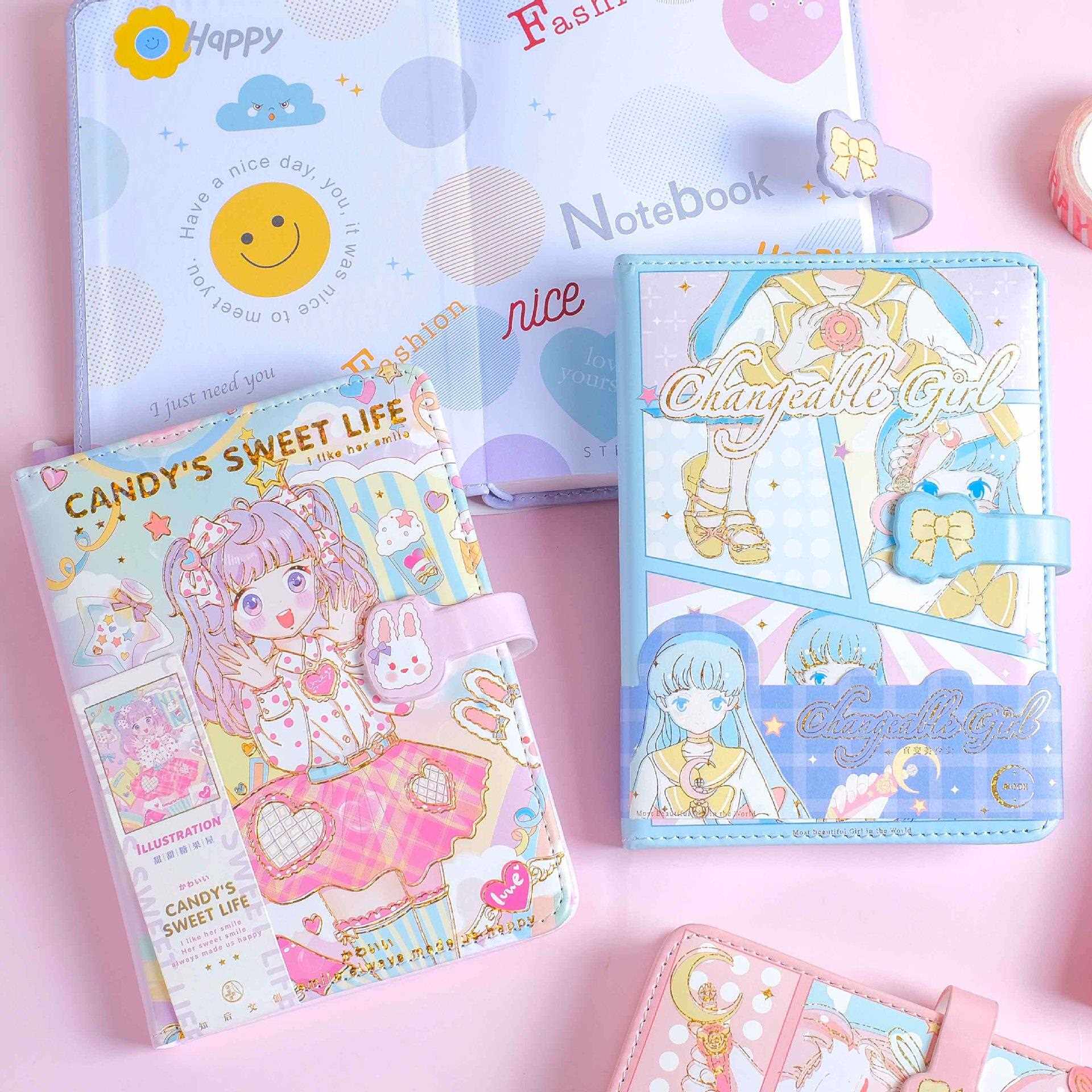 64k软皮面磁扣手账本可爱笔记本本子小学生a6手帐本女生日记