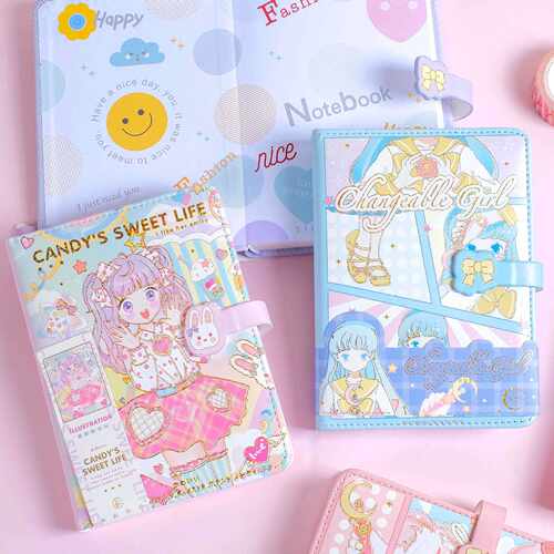64k软皮面磁扣手账本可爱笔记本本子小学生a6手帐本女生日记