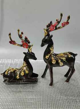 黄铜梅花鹿福鹿摆件卧鹿聚宝鹿客厅酒柜装饰简约创意家居工艺礼品