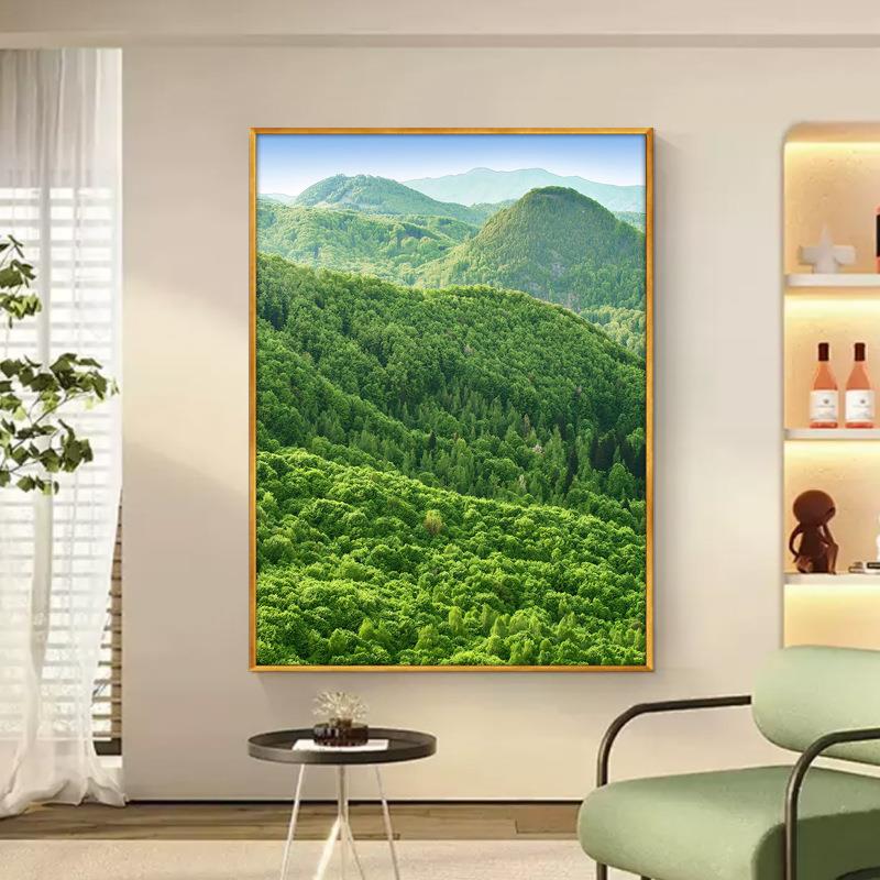 山林山脉林高山客厅玄关装饰HSF绿画色森林树木树挂画道过走廊壁