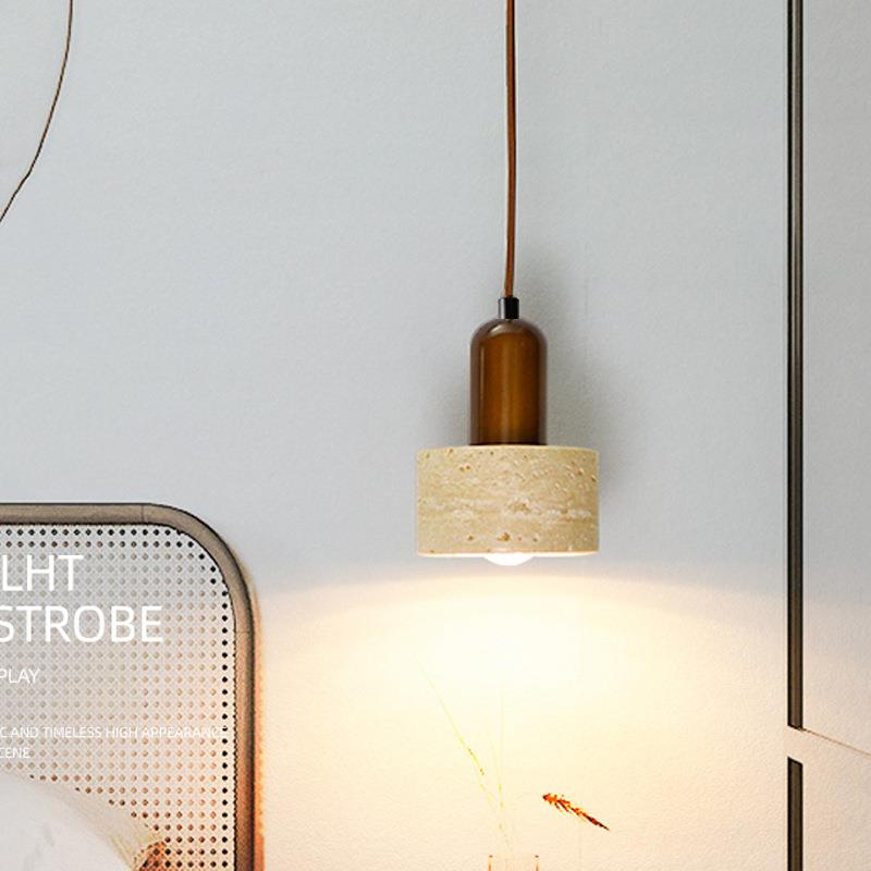 侘寂风卧室床头吊灯轻奢黄洞石创意日式复古民宿餐厅吧台小吊灯