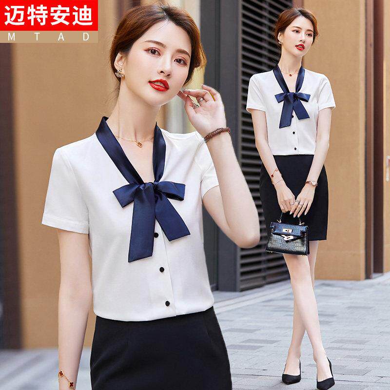 职业装短袖套裙酒店前台收银工作服珠宝店美容院工装衬衫套装女夏