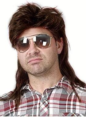 Men's mullet wig, men's wig, punk long curly hair,