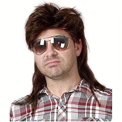 Men's mullet wig, men's wig, punk long curly hair,