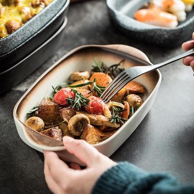 日式双耳焗盘陶瓷芝士焗饭烤碗烤箱专用创意鸡扒饭盘家用商用盘子