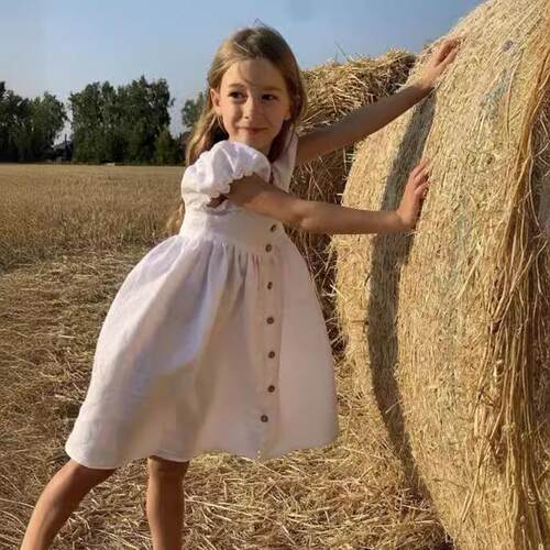 Girls' cotton and linen cardigan dress, children's