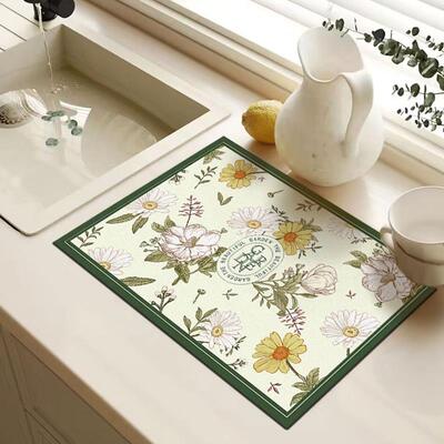 美式厨房沥水垫台面矽藻泥吸水凉垫可裁剪隔热防烫保护垫餐具咖啡