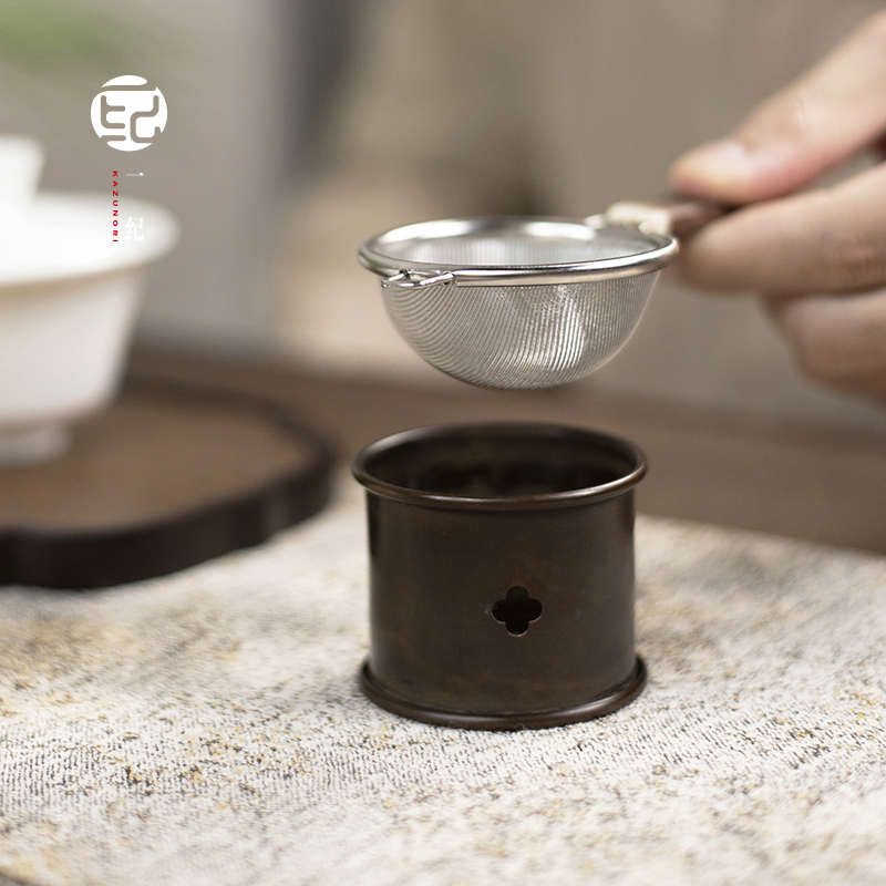 中式复古海棠铜制茶滤架茶漏托底座盖置家用壶盖托架功夫茶具配件