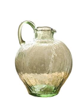 绿色单耳锤纹玻大璃肚花56瓶厅水客落地圆肚养大花器摆件